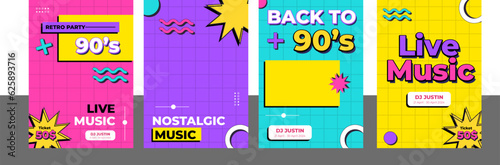 Retro 90s Music party vertical Poster template