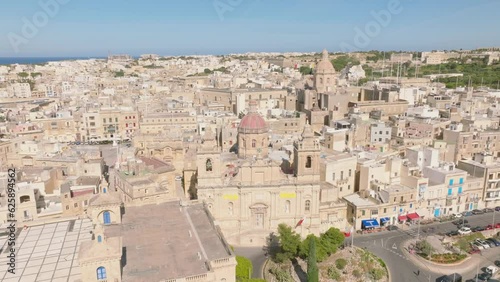 Birgu city, drone view. Church, Malta photo