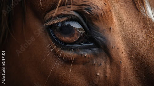 Close up of the eye of a brown horse. Generative AI.