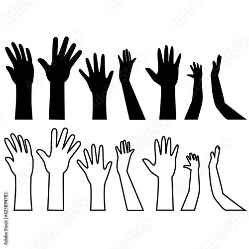 Raised hands icon vector. Hands up illustration sign. palm symbol or logo.