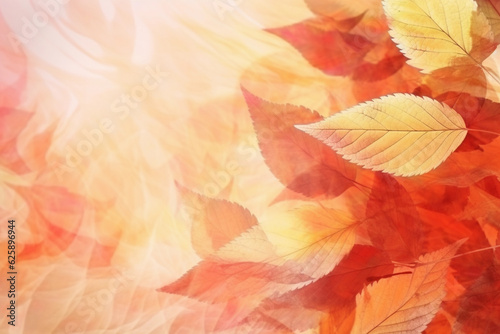 Beautiful autumn abstract background with yellow leaves and sunshine, bokeh and glow. Falling leaves natural background. Generative AI technology