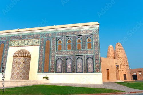  Beautiful facade of the Katara Mosque and Pigeon Houses in the Cultural Village, Doha, Qatar, Middle East 