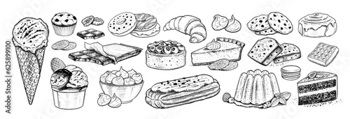 Fototapeta Vector sketchy illustrations collection of desserts and sweet food