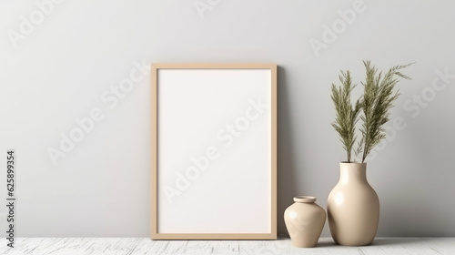 Blank Canvas Frame Mockup on White Wall created with Generative AI Technology