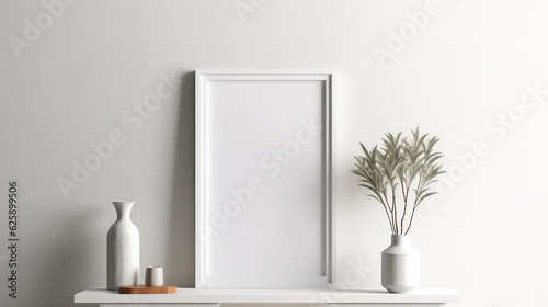 Blank Canvas Frame Mockup on White Wall created with Generative AI Technology