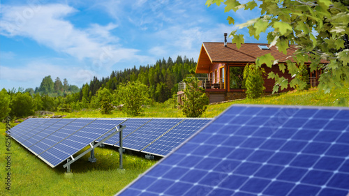Solar panels. Lawn with pho...