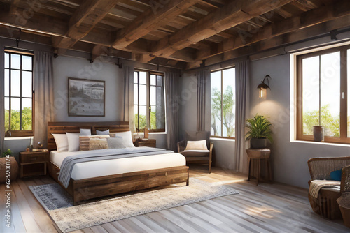 Cozy bedroom in rustic style.