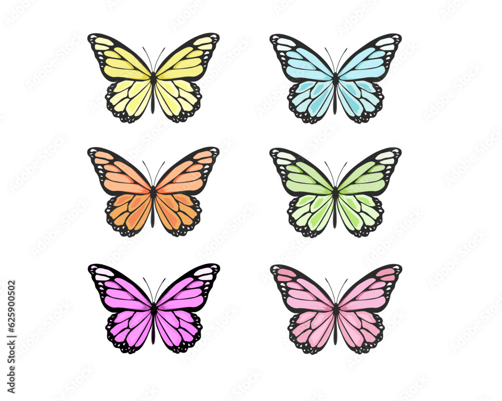 set of butterflies isolated set of butterflies isolated