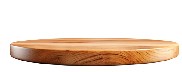 Round wooden chopping board isolated on transparent background, png