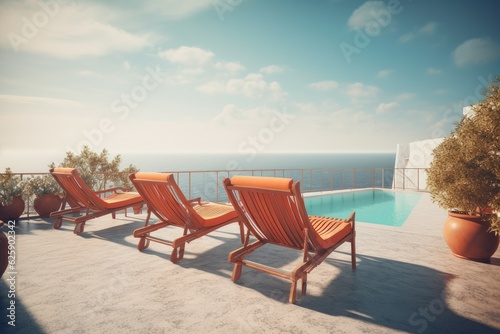 Deck chairs terrace. Generate Ai