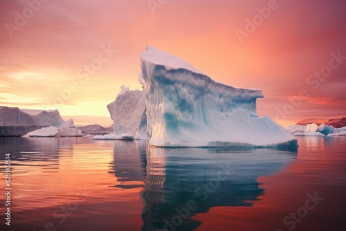 Icebergs at sunset with copy space.