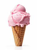 Ice cream cone pink strawberry flavors on a white background