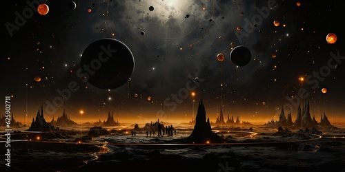 AI Generated. AI Generative. Galaxy space universe solar system background abstract planets landscape surface. Future explore adventure vibes view. © Graphic Warrior