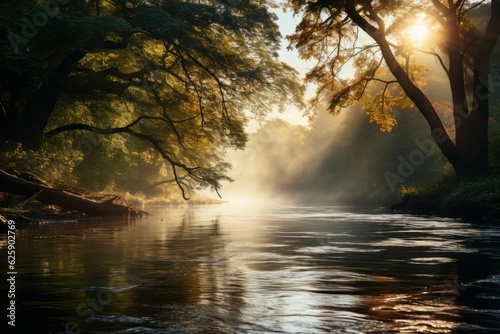 Misty Morning on a Tranquil River, Generative AI