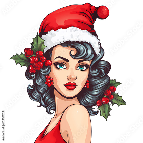 Vintage Pin Up Christmas Girl Clipart photo