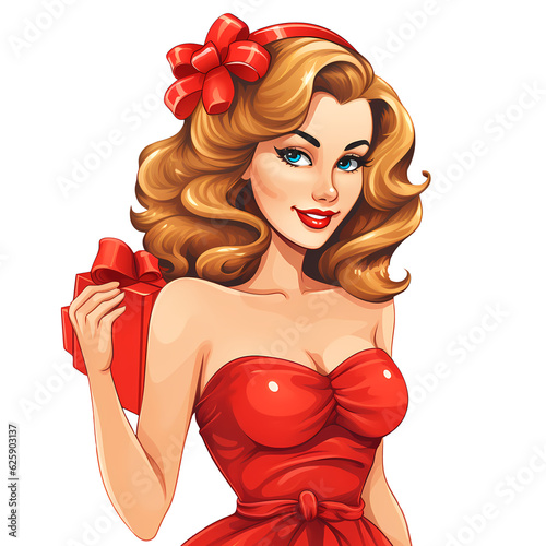 Vintage Pin Up Christmas Girl Clipart photo