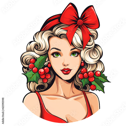 Vintage Pin Up Christmas Girl Clipart photo