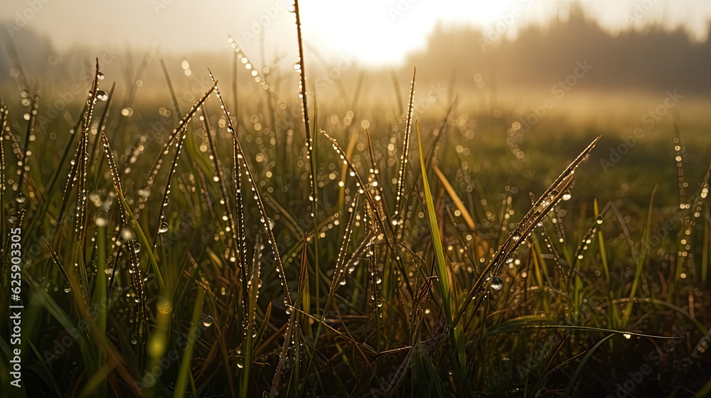 Morning dew on the green grass. Natural background. Soft focus.