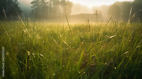 Morning dew on the grass. Beautiful nature background. Soft focus.
