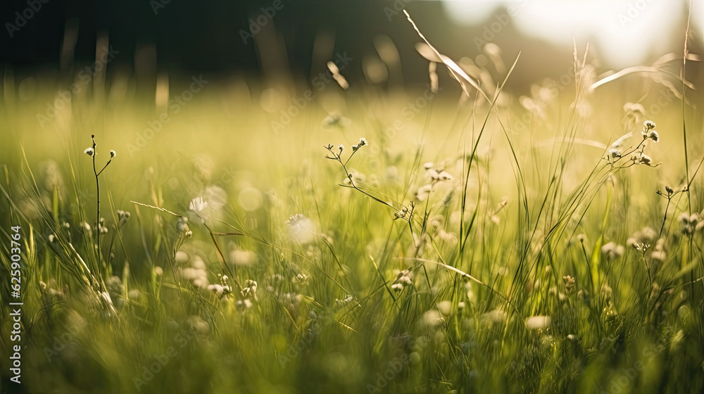 Grass flower in sunset light with shallow depth of field and bokeh