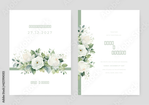 wedding invitation, thank you card, rsvp, details,menu,welcome,boho DIY minimal template design with watercolor greenery leaf and branch, watercolor invitation, beautiful floral wreath.