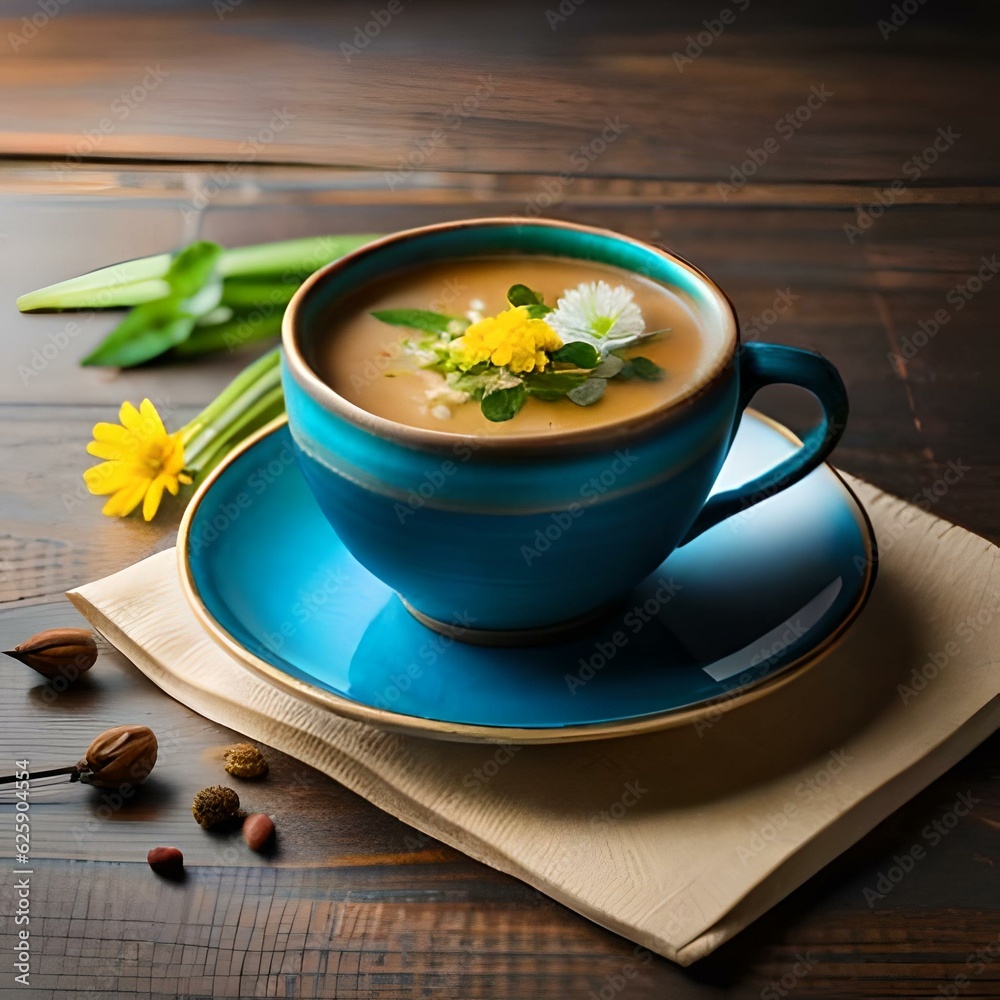 A cup of tea created by artificial intelligence on a neutral background A cup of tea created by artificial intelligence on a neutral background