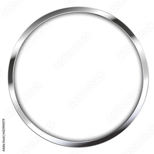 Realistic round metal frame with reflections, shadow and cover glass. Chrome or silver material - png