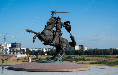 Horse and Knight of Liberty statue with Vytis in the city of Kaunas