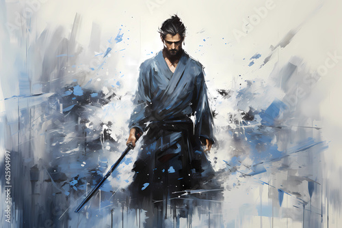 A painting of a Japanese samurai wielding his Katana, Generative AI