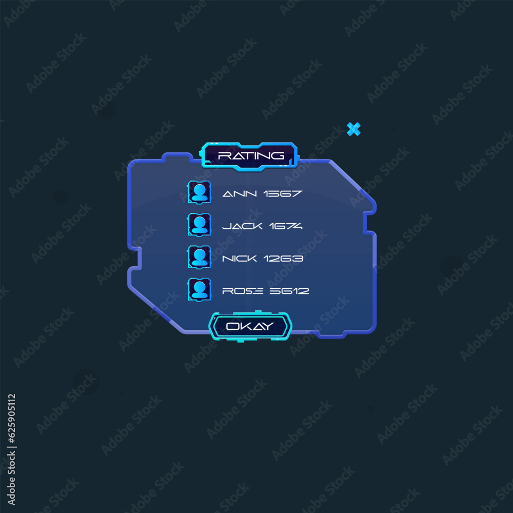 Game Futuristic Hud Sci Fi Frame UI Pop Up Window Rating Chart Users Blue Asymmetric Vector Design Game Futuristic Hud Sci Fi Frame UI Pop Up Window Rating Chart Users Blue Asymmetric Vector Design