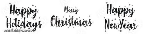 Happy Holidays, Merry Christmas and Happy New Year typography isolated on transparent background.