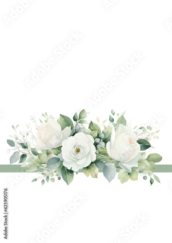 watercolor flowers. floral illustration, Leaf and buds. Botanic composition for wedding or greeting card. Border, branch of flowers - abstraction roses
