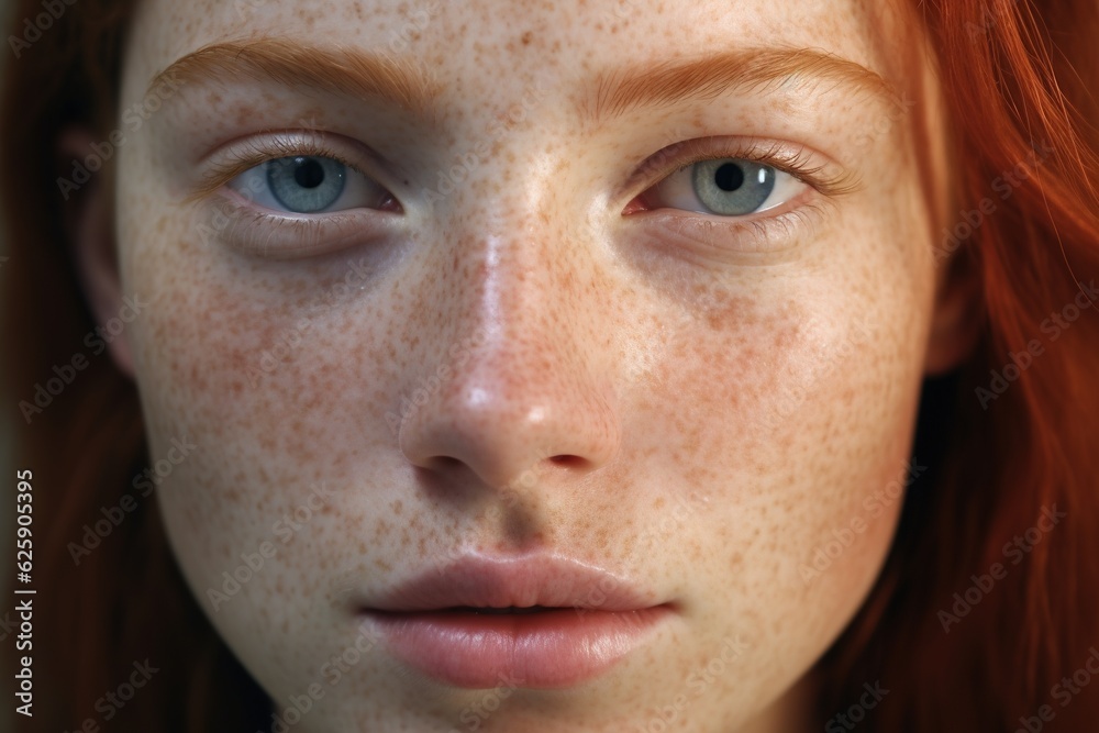 a close up of a woman with freckles,rosacea couperose redness skin.Generative Ai a close up of a woman with freckles,rosacea couperose redness skin.Generative Ai