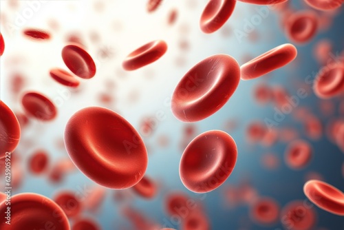 Red blood cells on blue background. 3D illustration with depth of field