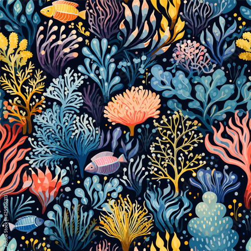 Oceanic Tapestry: Exquisite Underwater Weave - Coral Reef Pattern