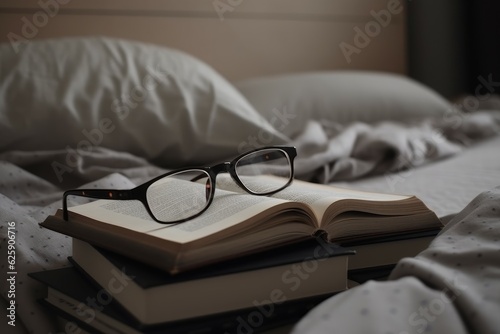 Hardcover books bed reading. Generate Ai