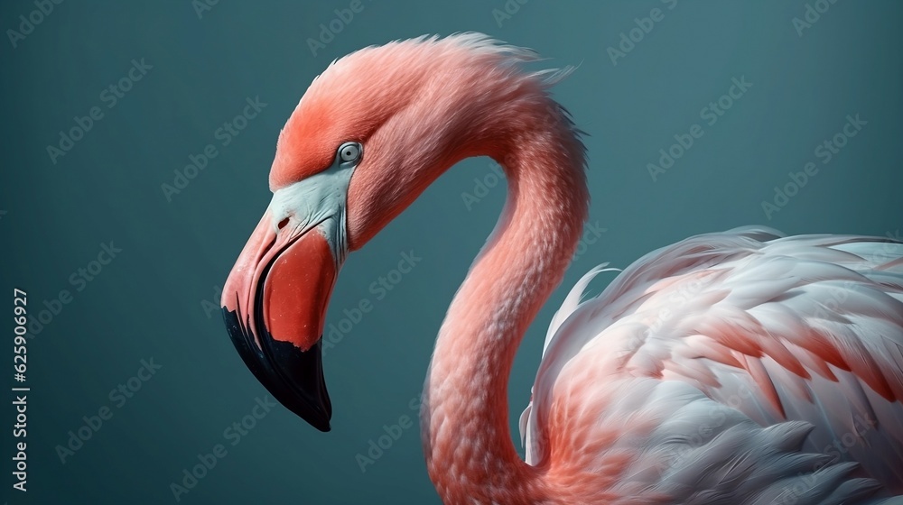 Fototapeta premium Portrait of pink flamingo. Generative AI