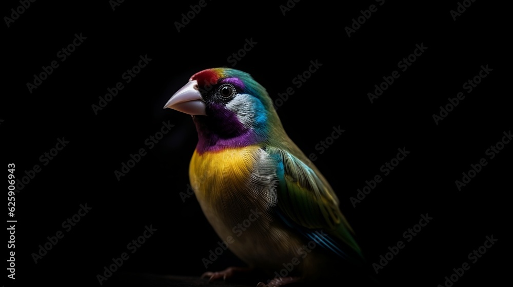 Gouldian finch isolated on the black background. Generative AI