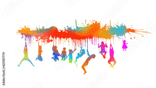 Abstract people and blots. Abstract colored people hang on blots. Vector illustration