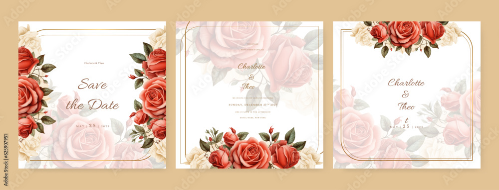 Luxury beautiful vector hand drawing wedding invitation pink floral design