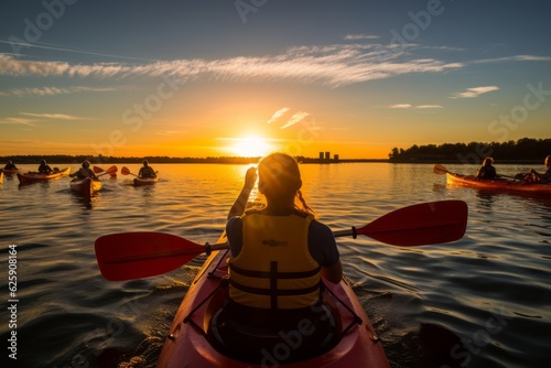 During summer many people take advantage of the waves, a girl paddles in a kayak