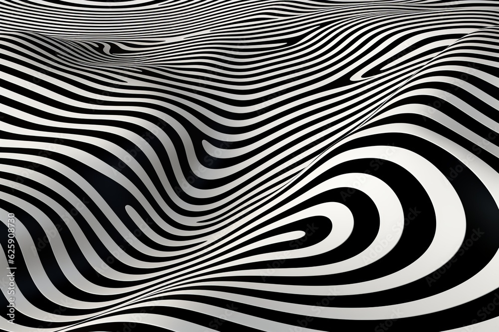 Black and white striped background. Abstract 3d illustration. Pattern with optical illusion.