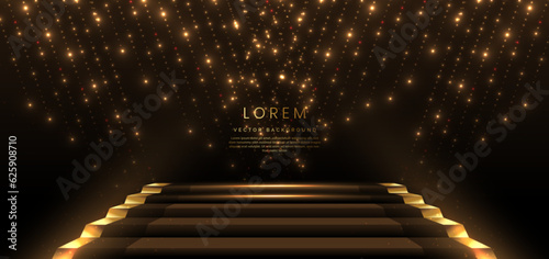 Elegant golden scene dot diagonal glowing with lighting effect sparkle on black background. Template premium award design.