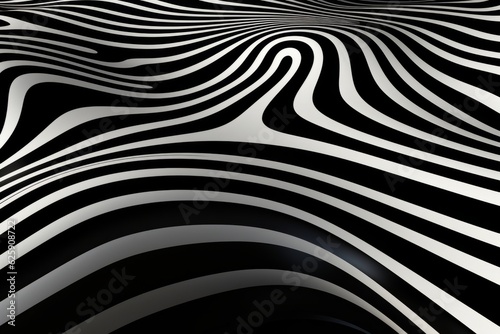 Abstract 3d rendering of wavy surface with black and white stripes