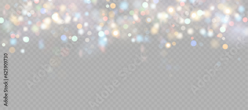 Light effect with lots of shiny highlights, Colorful bokeh lights background shining on transparent background.