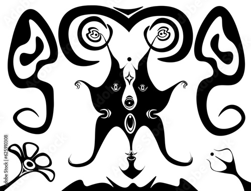 Unearthly Creature Amidst Alien Flora: Abstract Dance of Life