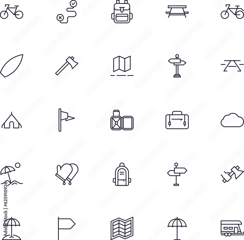 Travel icon set. Collection of outdoor activity sign for web design, UI ...