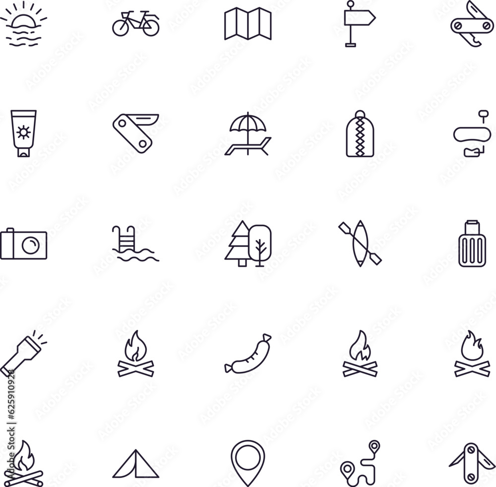 Travel icon set. Collection of outdoor activity sign for web design, UI ...
