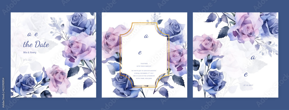 Wedding invitation template with floral and leaves decoration. vector illustration