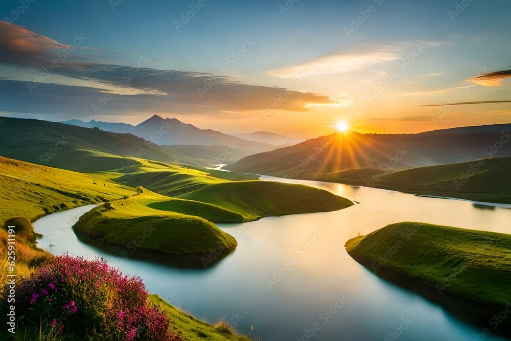 sunrise over the river generated Ai. sunrise over the river generated Ai.